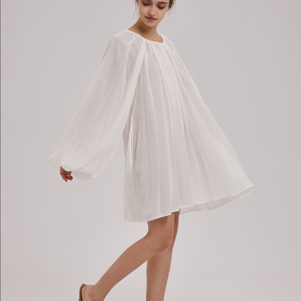 NAPLoungewear NWT White Ruffled Poplin Mini Dress Chic Boho Delicate Night shirt